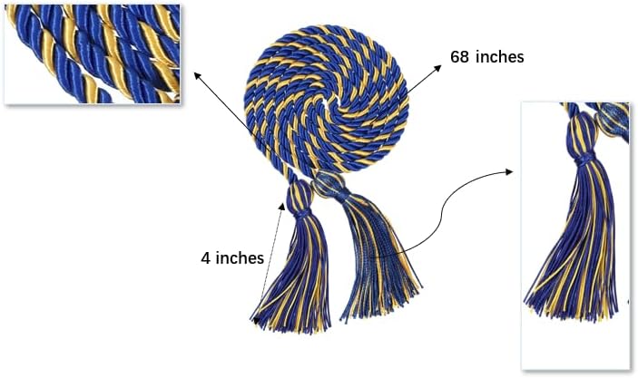 Erligo 2Pcs Graduation Multi Color Braided Honor Cords with Tassel for High School Bachelor Master Doctor 68" Long (Royal Blue Gold) - Image 3